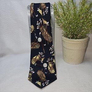 GOLF THEME MENS SILK TIE NAVY GOLDS REDS GOLFING GEAR